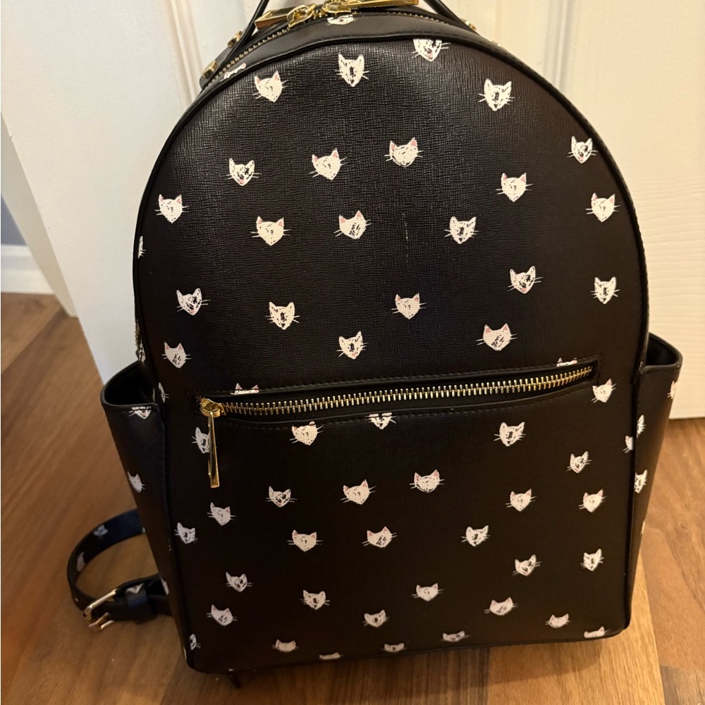 Indigo Black and White Cat Print Backpack